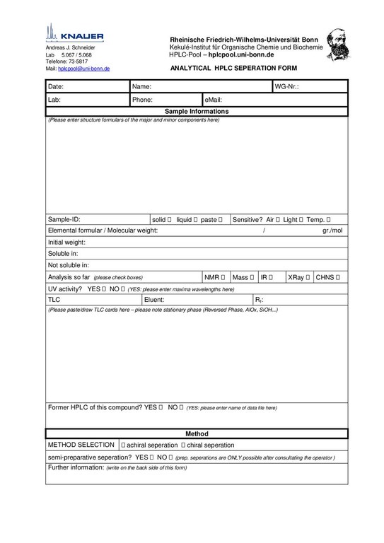 HPLC-Auftrag analytisch engl