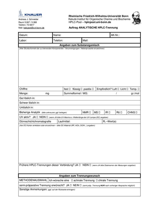 HPLC-Auftrag analytisch