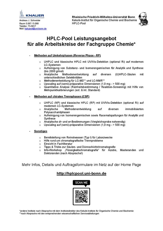 HPLC-Pool Leistungsangebot