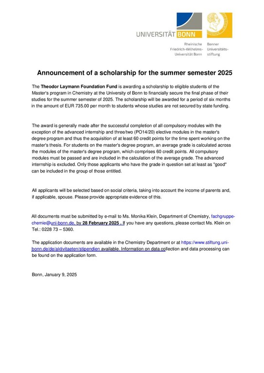 Announcement Theodor-Laymann-Scholarship 2025 Announcement Theodor-Laymann-Scholarship 2025