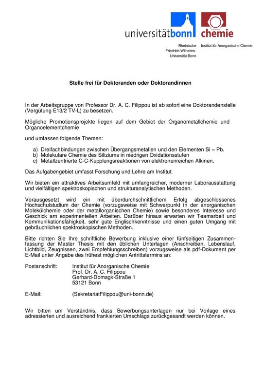 Stelle Doktorand*in für experimentelle Chemie
