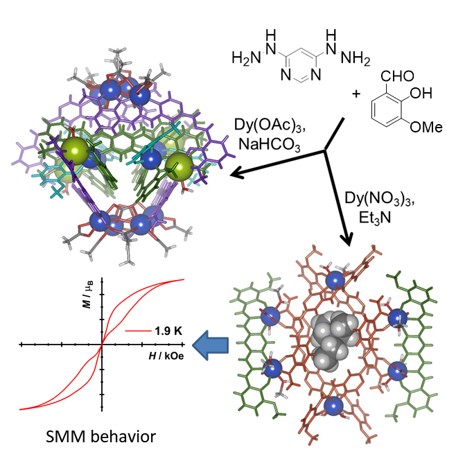 Subcomponent self-assembly of circular helical Dy6(L)6 and bipyramid Dy12(L)8 architectures directed via second-order template effects